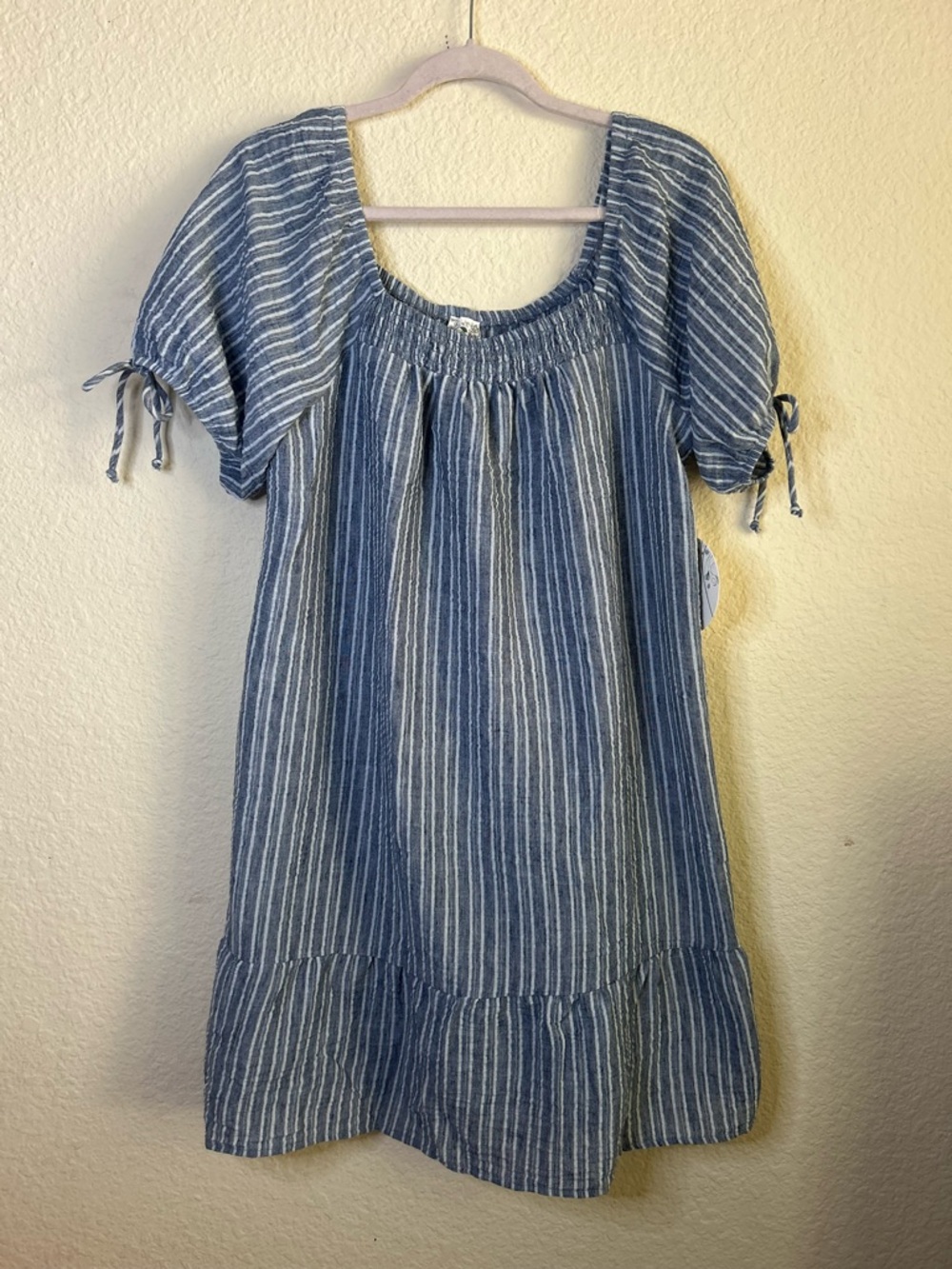 Naïf Denim Blue Striped Dress Tie Sleeves XL Boho Summer Festival Chic Girly N